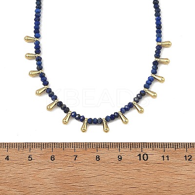 Natural Lapis Lazuli Faceted Rondelle Baded Necklaces with 201 Stainless Steel Teardrop Charms NJEW-JN06428-02-1