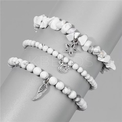 3Pcs Alloy & Synthetic Howlite Beads Charm Bracelets DY7954-6-1