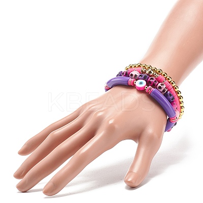 4Pcs 4 Style Acrylic Evil Eye & Plastic Skull & Synthetic Hematite Beaded Stretch Bracelets Set BJEW-JB08896-1