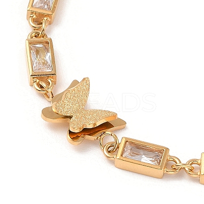 Cubic Zirconia Rectangle & Butterfly Link Bracelet BJEW-D025-04G-02-1
