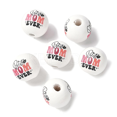 Mother's Day Theme Printed Wood European Beads WOOD-F016-10-1