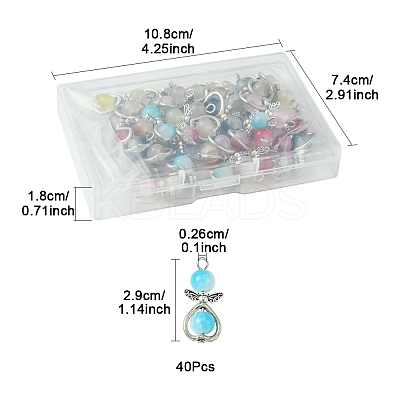 40Pcs 8 Colors Angel Glass Pendants. with Alloy Findings PALLOY-FS00027-1
