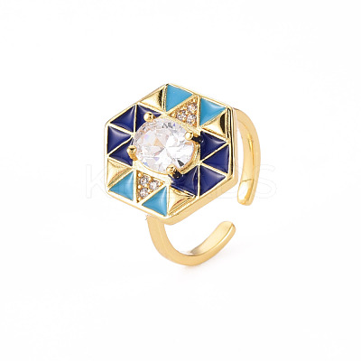 Brass Micro Pave Clear Cubic Zirconia Cuff Rings RJEW-S045-084C-NR-1