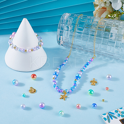 DIY ABS Plastic Imitation Pearl Beads Bracelet & Alloy Pendants Earrings Making Kits DIY-SP0003-36-1