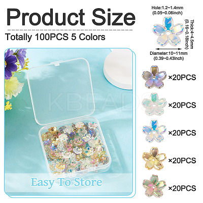 100Pcs 5 Colors Transparent Electroplate Glass Bead Caps EGLA-TA0013-10-1