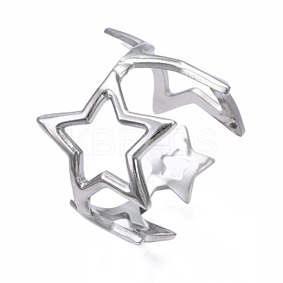 Non-Tarnish 304 Stainless Steel Star Open Cuff Ring RJEW-T023-26P-1