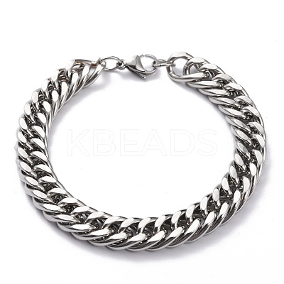 Tarnish Resistant 304 Stainless Steel Cuban Link Chain Bracelets STAS-A028-B064P-A-1