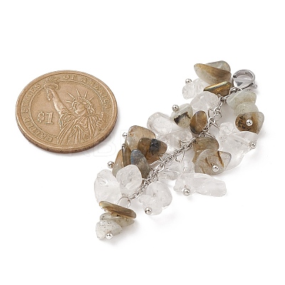 Natural Quartz Crystal & Labradorite Chip Beaded Pendant Decorations HJEW-JM01234-03-1