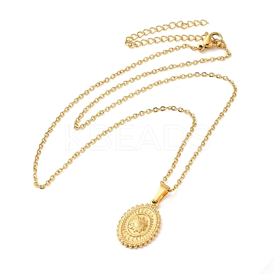 Oval with Sun 304 Stainless Steel Pendant Necklaces for Women LS-NJEW-U009-01G-1
