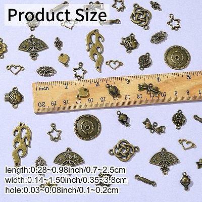 60Pcs 15 Styles Tibetan Style Alloy Connector Charms FIND-YW0005-19-1