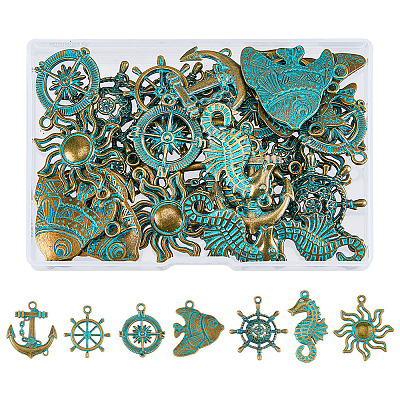 42Pcs 7 Styles Ocean Theme Alloy Pendants FIND-FH0006-32-1