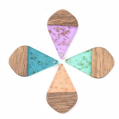 Transparent Resin & Walnut Wood Pendants RESI-S389-035A-B-1