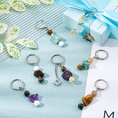 12Pcs Natural Gemstone Keychain KEYC-FH00022-1