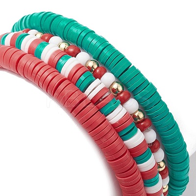 4Pcs 4 Style Polymer Clay Heishi Surfer Stretch Bracelets Set BJEW-TA00268-1