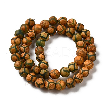 Tibetan Style Turtle Back Pattern dZi Beads Strands G-P229-A-04-8mm-1