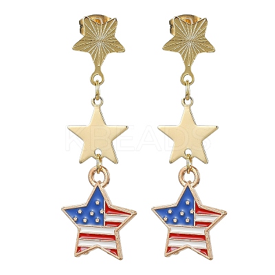Independence Day Alloy Enamel Star Stud Earrings EJEW-TA00316-1