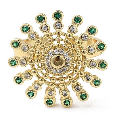 Rotatable Cubic Zirconia Flower Open Ring RJEW-Q776-05G-1