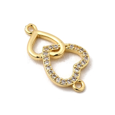 Brass Micro Pave Clear Cubic Zirconia Double Heart Connector Charms KK-I360-013G-02-1