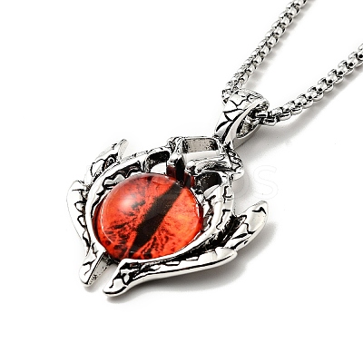 Alloy Bat with Plastic Dragon Eye Pendant Necklace LS-NJEW-B084-02B-1