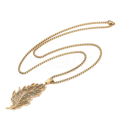 201 Stainless Steel Feather Pendant Necklaces LS-NJEW-K283-12G-1