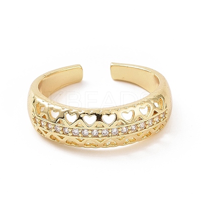 Clear Cubic Zirconia Hollow Out Heart Open Cuff Ring RJEW-E072-05G-1
