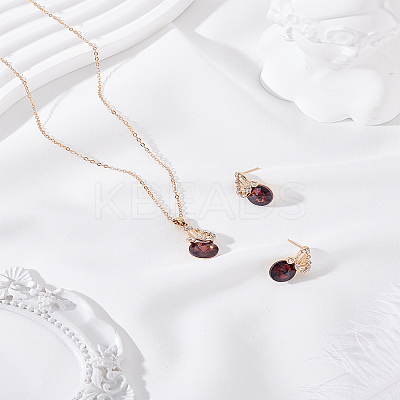 Alloy Pave Cubic Zirconia Pendant Necklace & Stud Earring Sets SJEW-LP0001-54-1