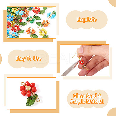 36Pcs 6 Style Glass Seed & Acrylic Connector Charms PALLOY-TA00220-1