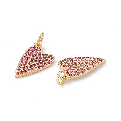 Rack Plating Brass Micro Pave Hot Pink Cubic Zirconia Pendants X-ZIRC-C040-19G-1
