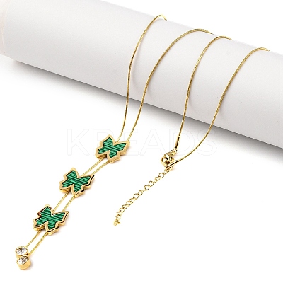 PVD Vacuum Plating 304 Stainless Steel Enamel Imitation Malachite Butterfly Pendant Necklaces NJEW-C063-02G-1