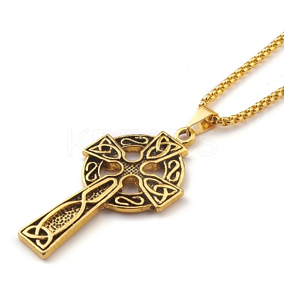 Alloy Claddagh Cross Pendant Necklaces NJEW-Z001-02AG-1