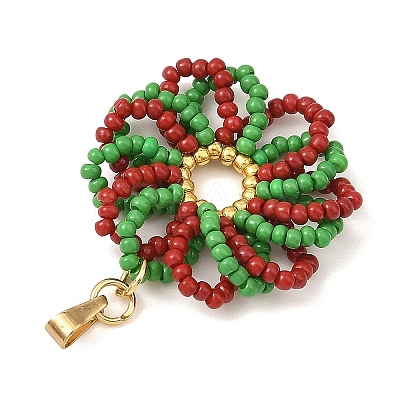 Christmas Glass Seed Beads Pendants PALLOY-MZ01456-1