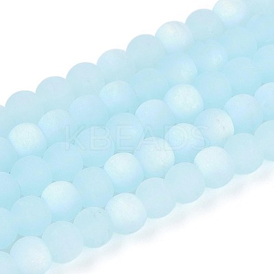 Frosted Imitation Jade Glass Beads Strands GLAA-T032-J4mm-MBB04-1
