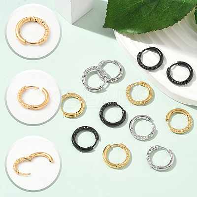 24Pcs 3 Colors 303 Stainless Steel Textured Hoop Earrings for Women EJEW-SC0001-80-1
