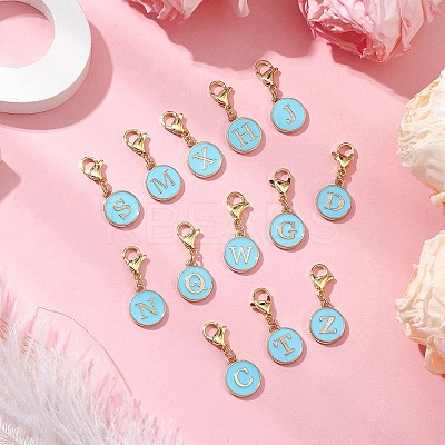 26Pcs Flat Round with Letter A~Z Alloy Enamel Pendant Decorations HJEW-JM02563-1