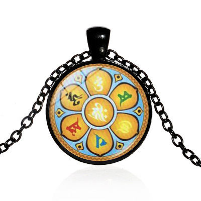 7 Chakra Glass Pendant Necklace CHAK-PW0001-019D-1