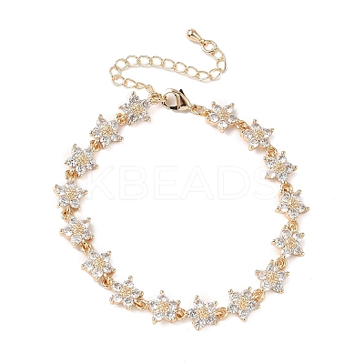 Cubic Zirconia Flower Link Bracelets BJEW-L711-03G-08-1