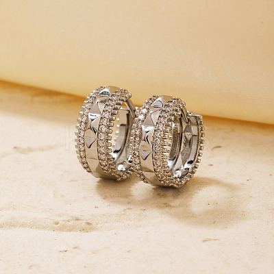 Shiny Hollow Brass Clear Cubic Zirconia Hoop Earrings SQ9568-2-1