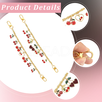 2Pcs 2 Styles Alloy Enamel Red Cherry Charm Brass Bag Decorative Chains HJEW-SC0002-63-1