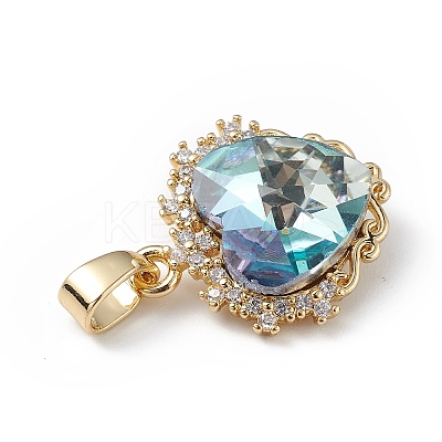 Real 18K Gold Plated Rack Plating Brass Micro Pave Clear Cubic Zirconia Pendants KK-C015-05G-08-1