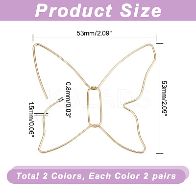4 Pairs 2 Colors Special Iron Hollow Out Butterfly Dangle Earrings EJEW-AR0001-06-1