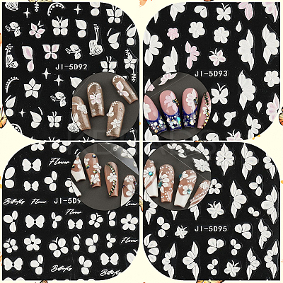 5Pcs 5 Styles Flower & Butterfly PET Nail Art Stickers MRMJ-SP0001-16-1