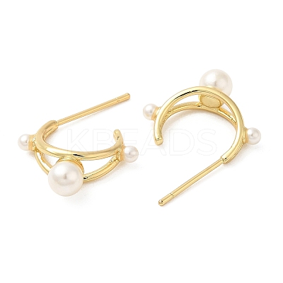 Rack Plating Brass Arch Stud Earrings with Pearl Beaded EJEW-D061-04G-1