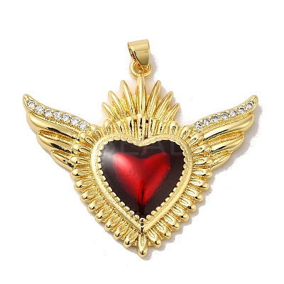 Rack Plating Brass Micro Pave Cubic Zirconia with Epoxy Resin Pendants KK-P241-39G-1