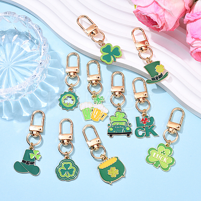 5Pcs 5 Styles Saint Patrick's Day Alloy Enamel Pendant Decoration HJEW-YW00086-01-1