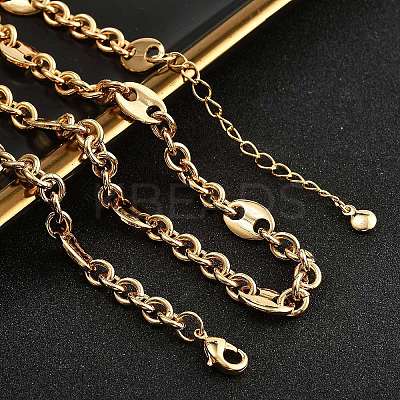 Brass Oval Link Chain Necklaces for Women NJEW-F329-01G-1