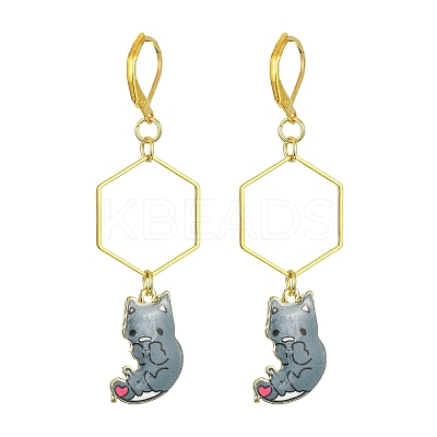 Rack Plating Alloy Cat Dangle Leverback Dangle Earrings EJEW-JE05502-04-1