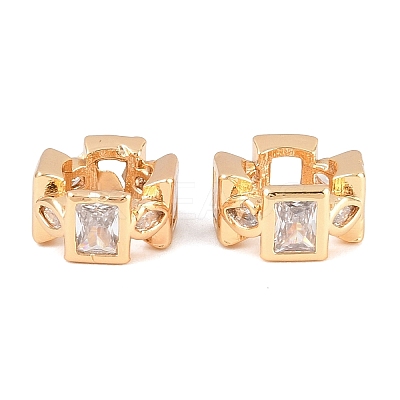 Brass Micro Pave Clear Cubic Zirconia Rondelle European Beads KK-L261-04G-1
