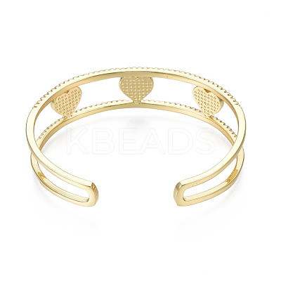 Enamel Heart Open Cuff Bangle with Clear Cubic Zirconia BJEW-N012-024-1
