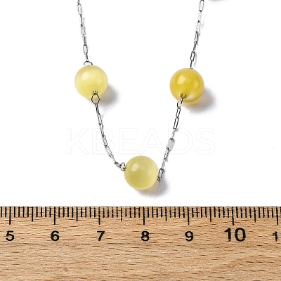 304 Stainless Steel Cat Eye Round Beads Handmade Chain Necklaces for Women NJEW-C073-01P-03-1