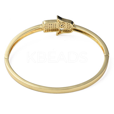 Cubic Zirconia Hamsa Hand Hinged Bangle BJEW-N012-033-1